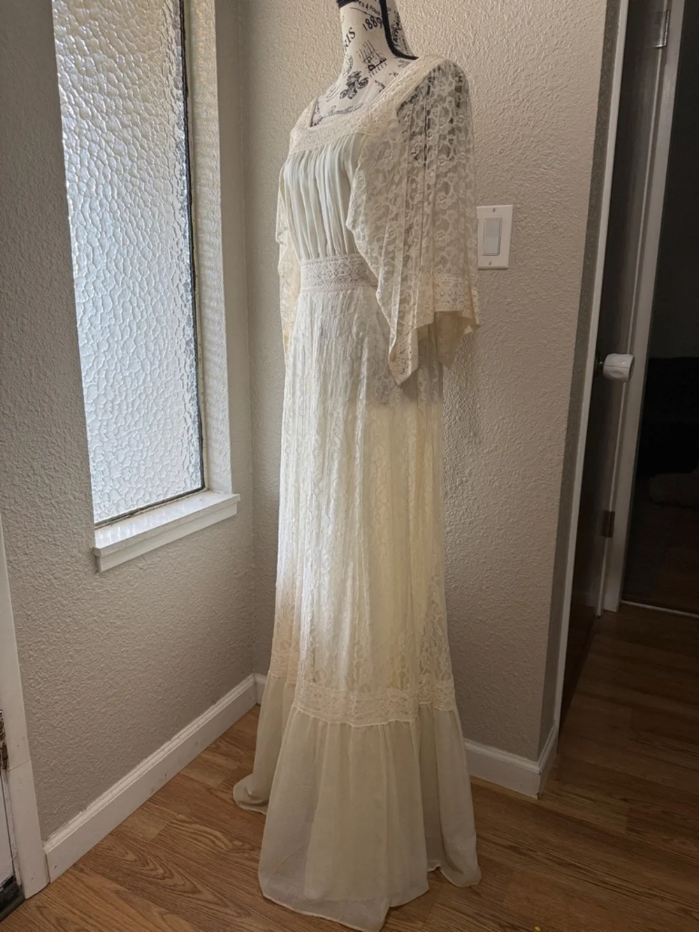 Vintage handmade Ivory Lace Maxi Dress - Picture 1 of 8